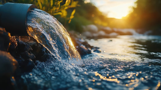 Blog: Why Biodegradable Matters: How Your Everyday Choices Protect Waterways & Wildlife. Picture depicts water flowing out of a drain into a natural waterway.