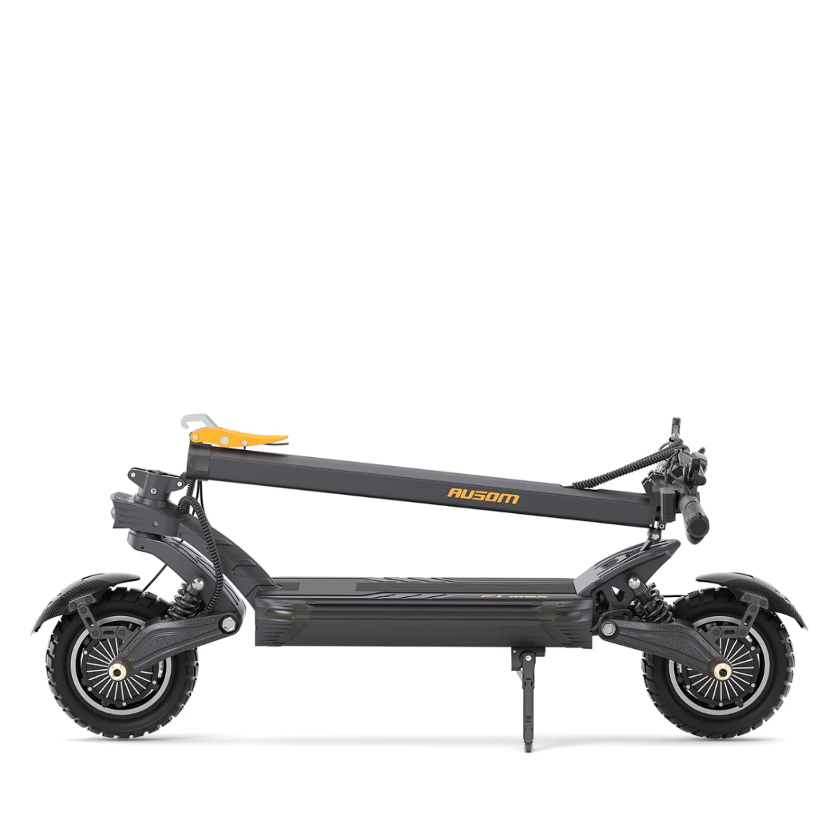 Foldable AUSUM F1 Max electric scooter with 'AUSUM' branding on a white background