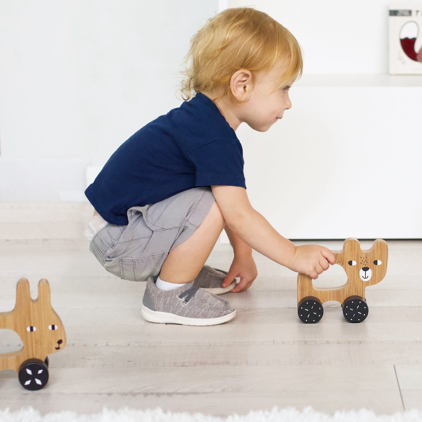 Toddler Pushing Wooden Bear Push Toy