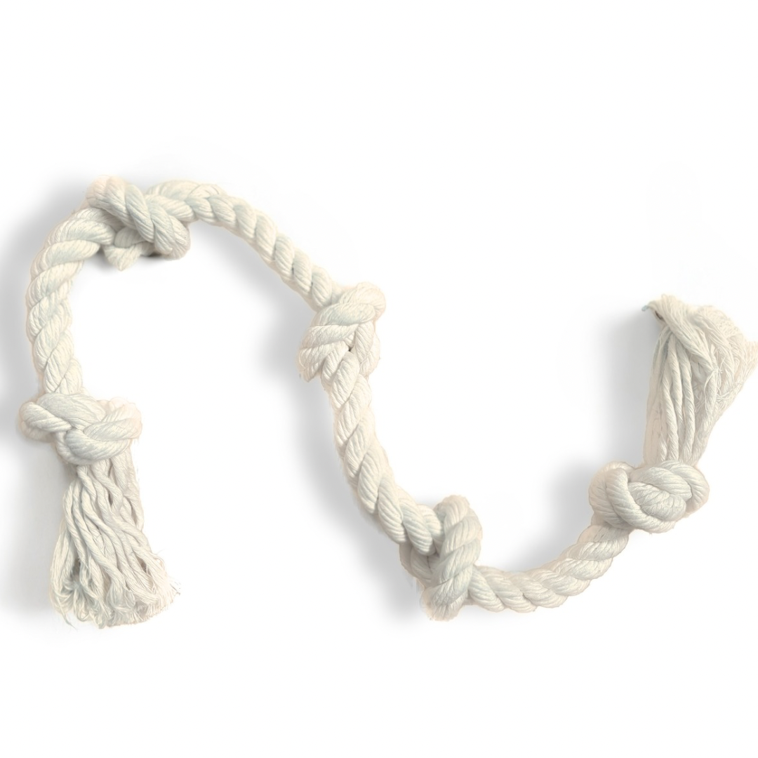 Large white organic cotton dog rope toy on a white background