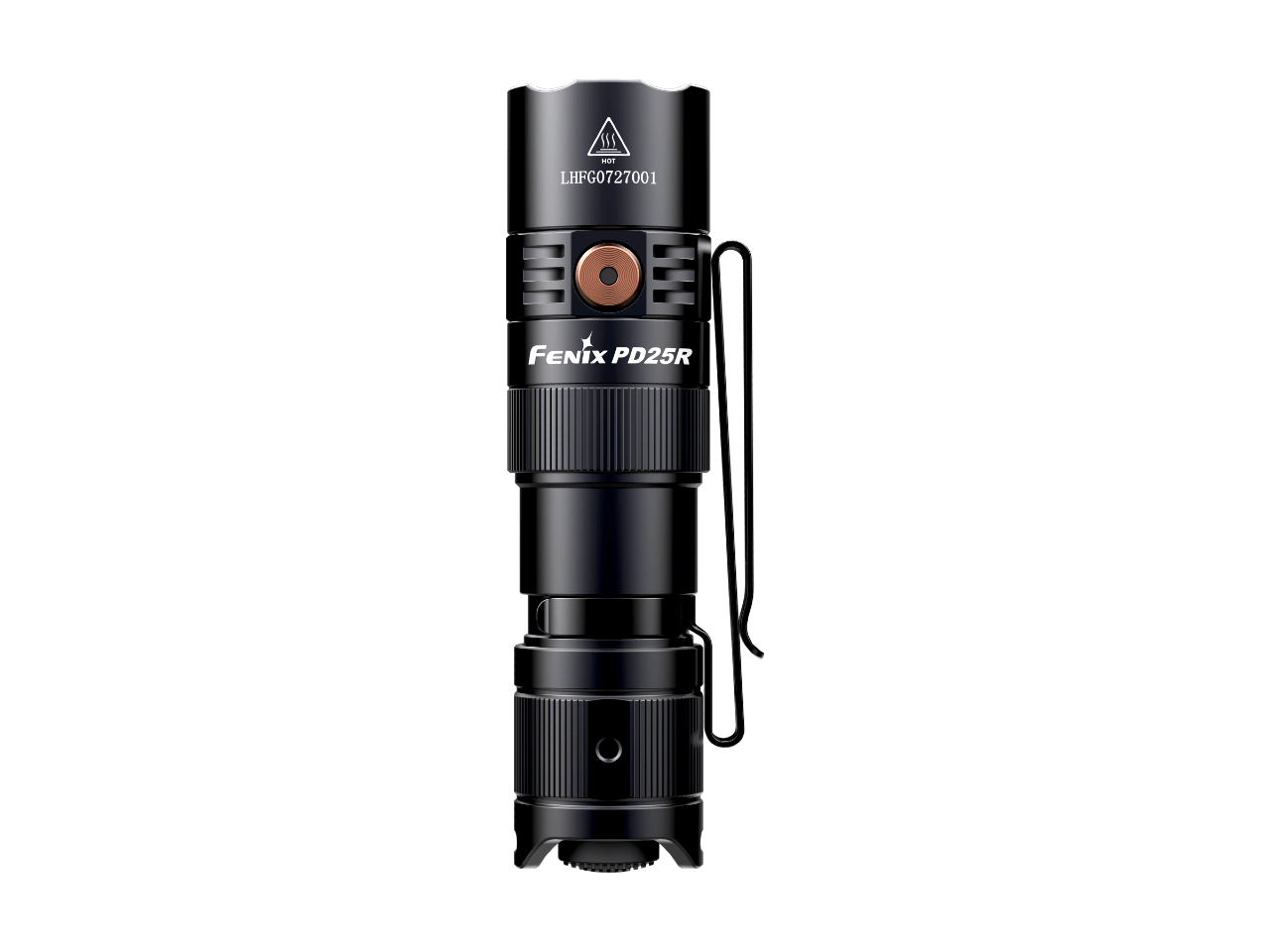 Fenix PD25R Rechargeable flashlight on a clear background
