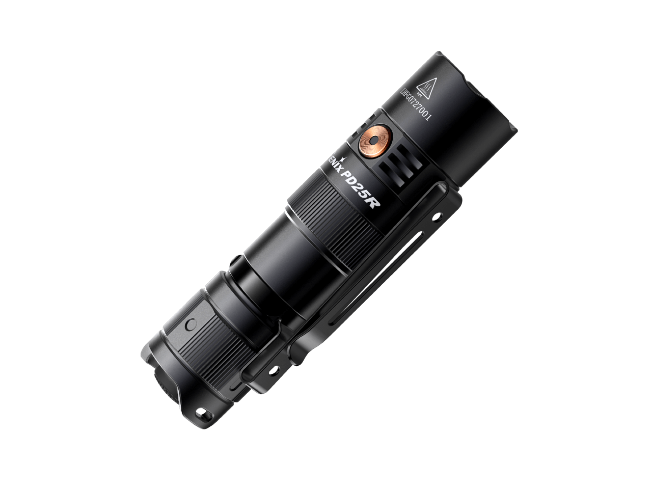 Fenix PD25R Rechargeable flashlight with visible branding on a transparent background