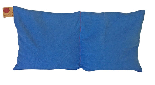 Double Square Blue Natural Dyed Denim Hot and Cold Pillow on white background.