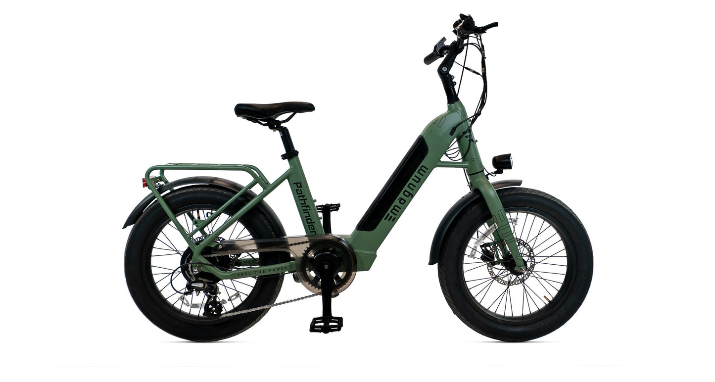 Forest green Magnum Pathfinder 350 electric bike (e-bike) on a white background