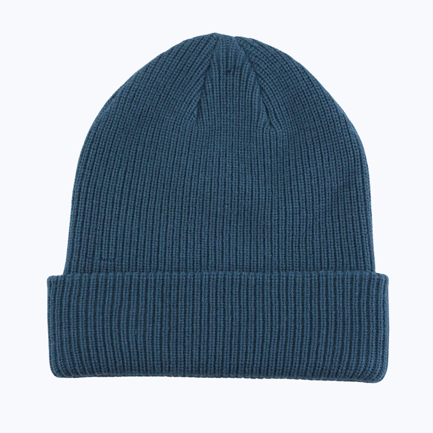 Petrol Blue knit beanie by Rainier Watch on a white background