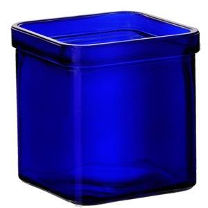 Blue rectangular glass tea light candle holder on a white background