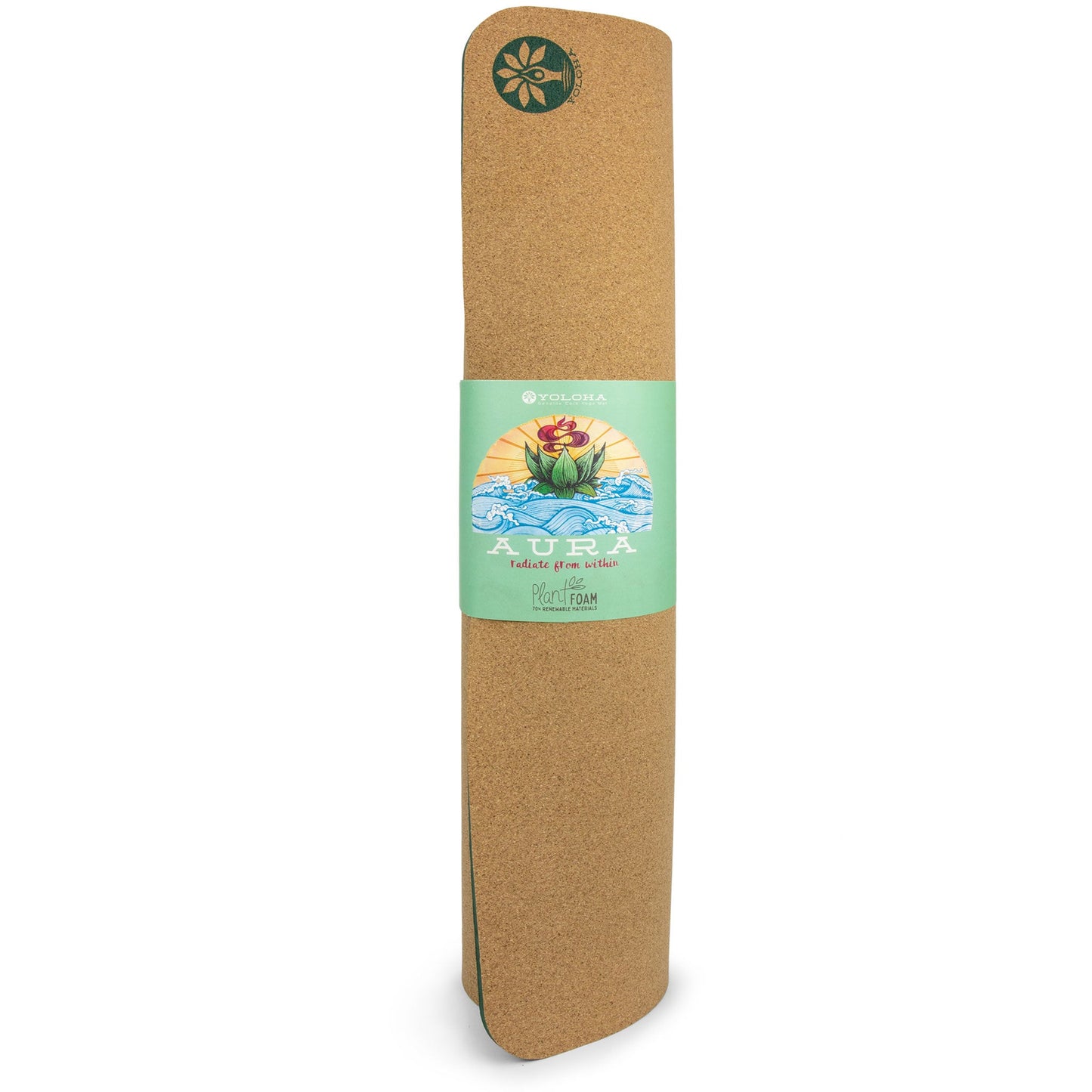 Aura Lightweight Cork Yoga Mat Rolled With Tag