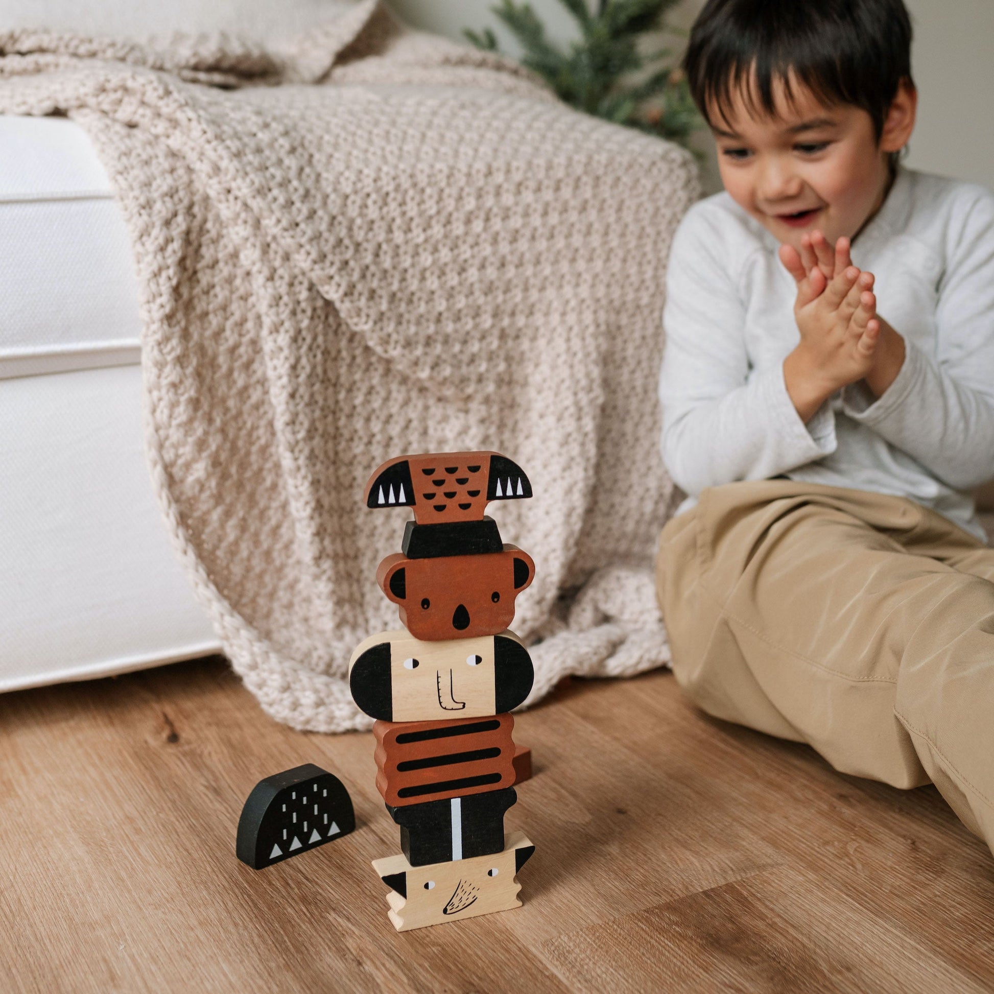 Animal Tower Creative Wood Blocks Balance Game for Toddlers