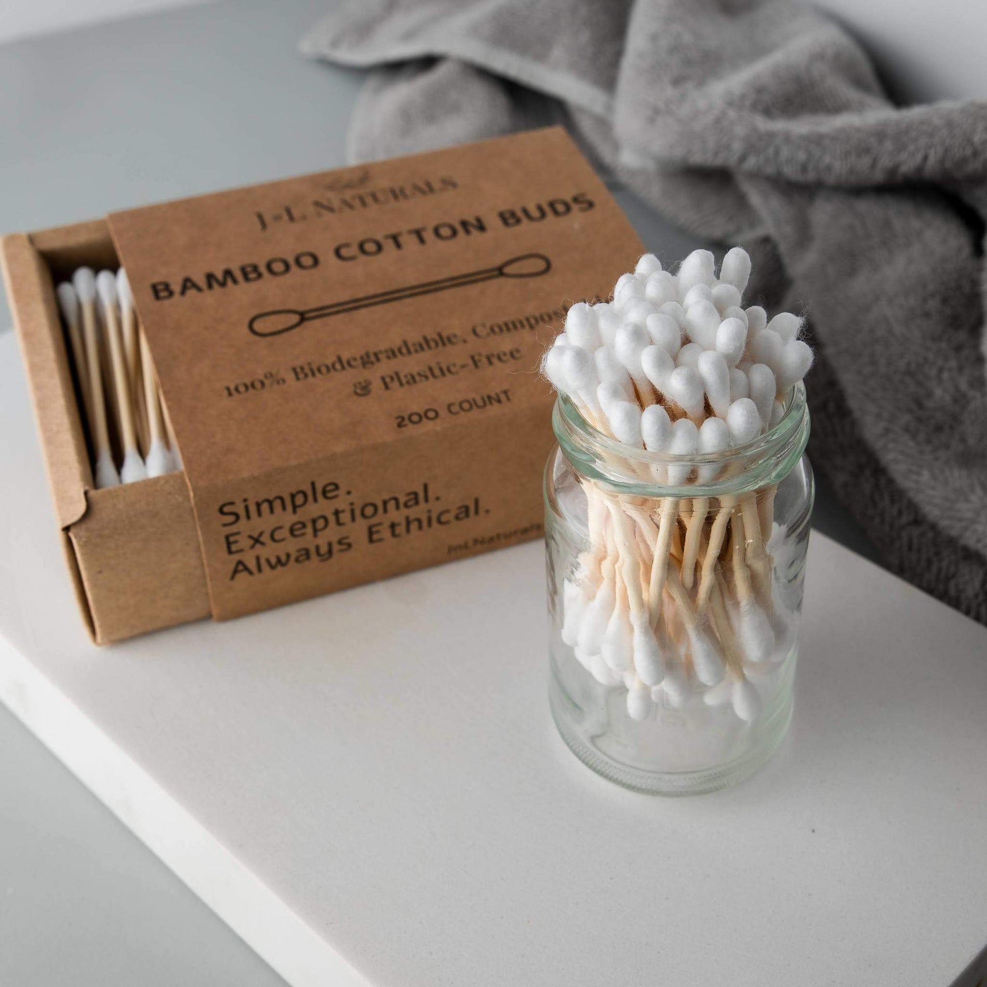 Bamboo Cotton Buds 200-Pack in Sustainable, Zero-Waste, Biodegradable Packaging