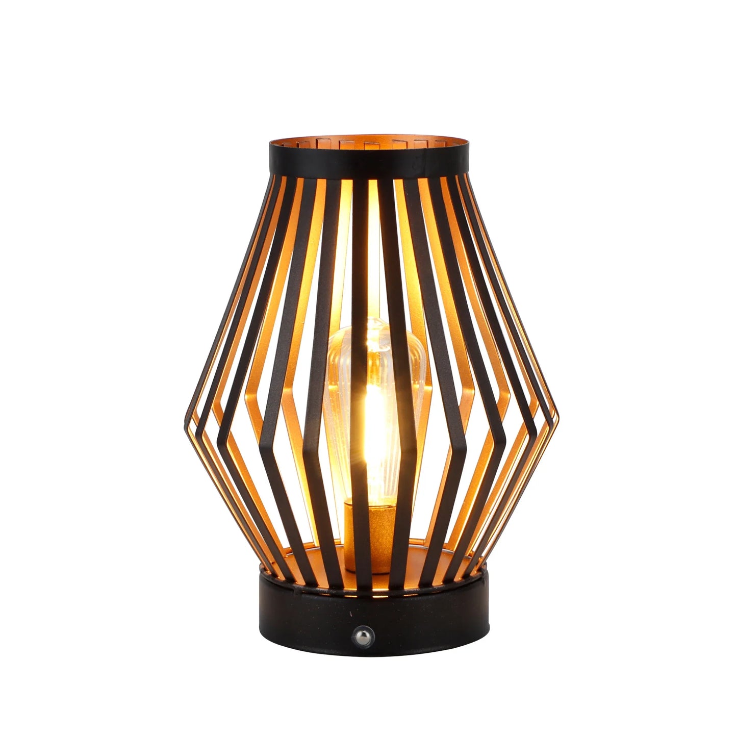 Decorative table lamp with geometric design on a white background