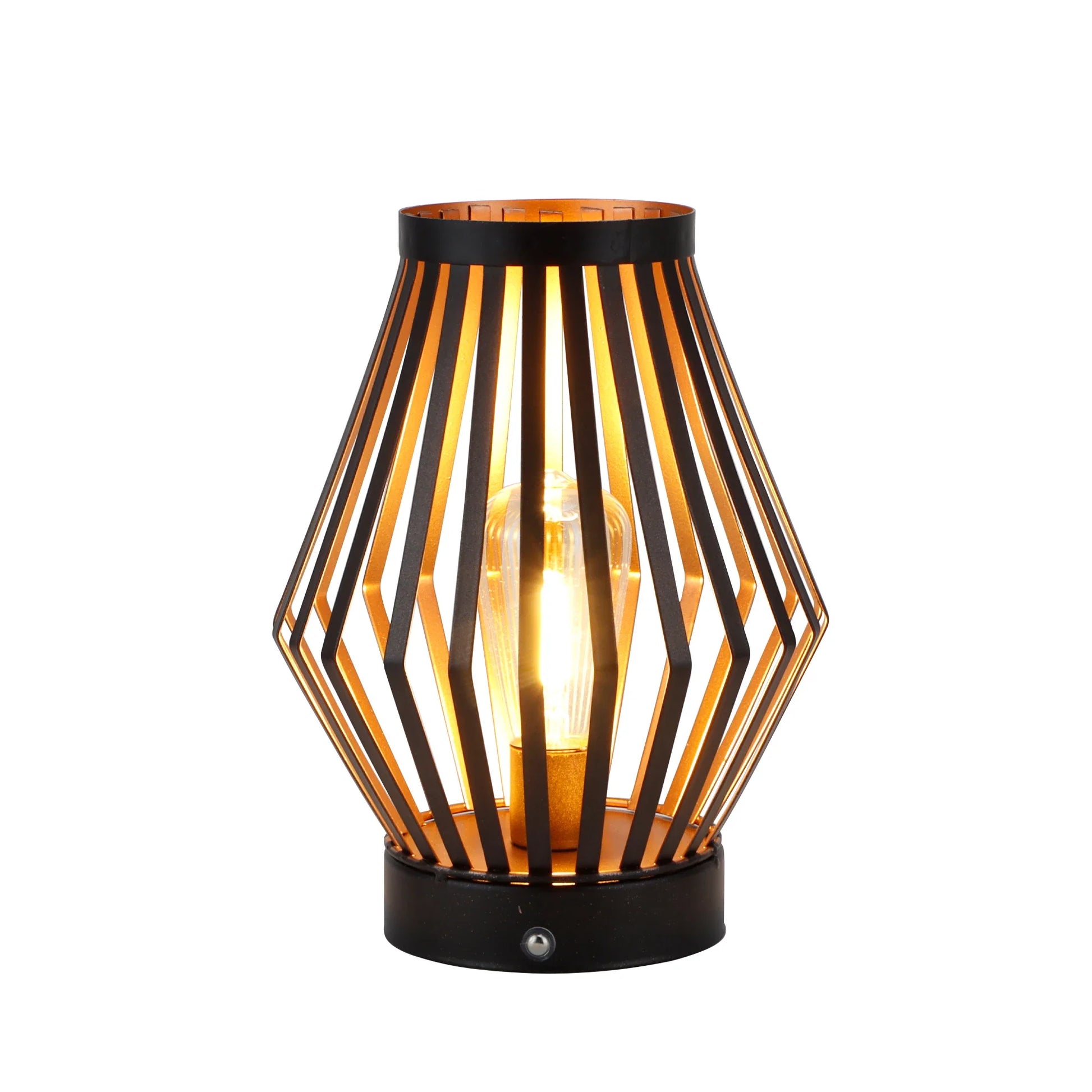 Decorative table lamp with geometric design on a white background