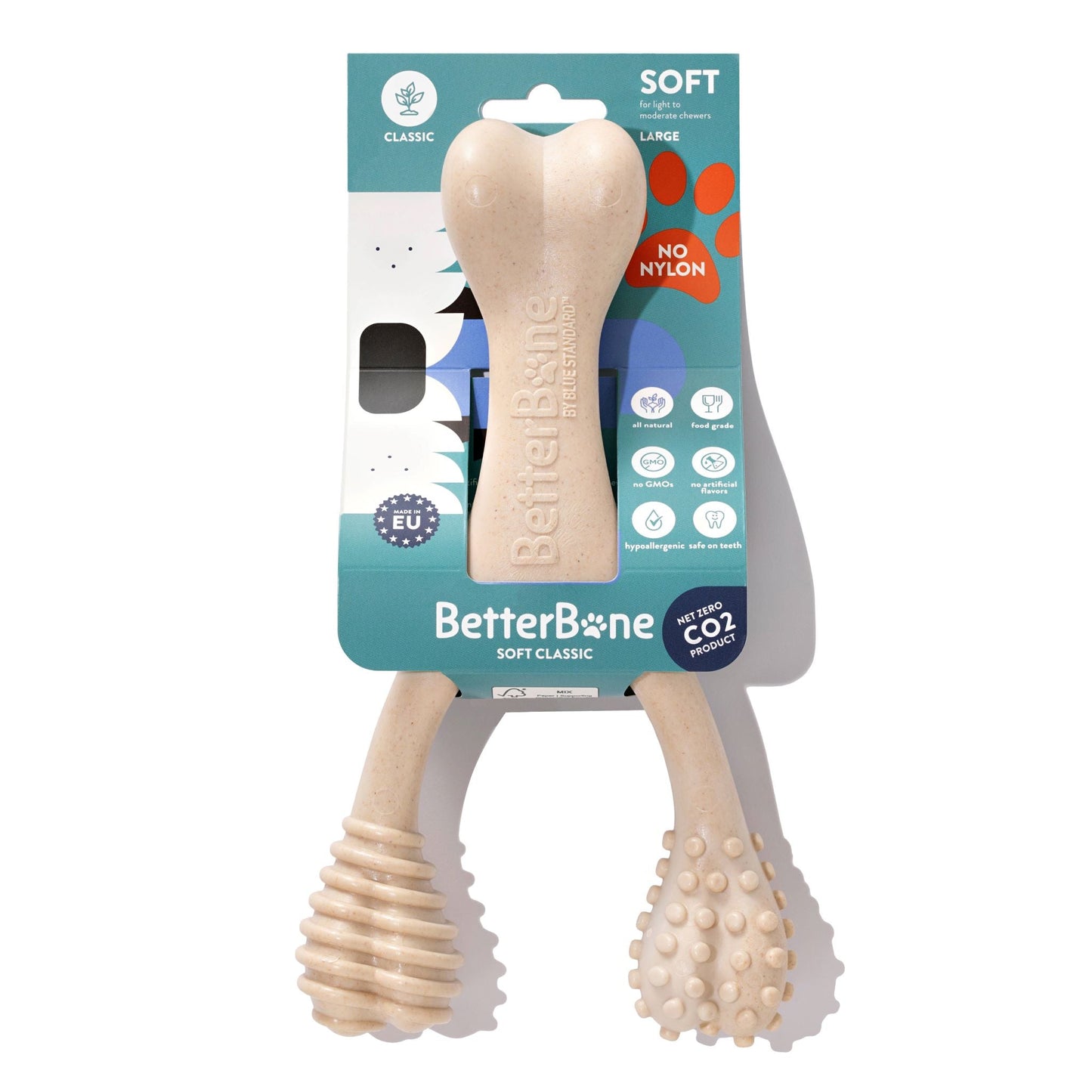BetterBone SOFT natural dog chew toy with packaging on a white background