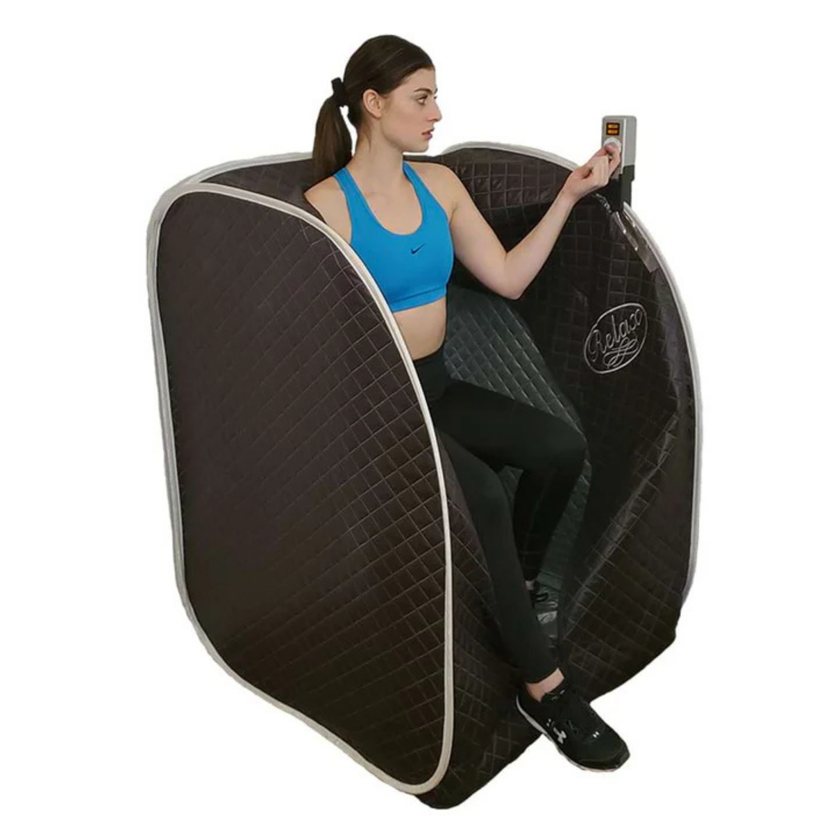Black Pro portable infrared sauna featuring a black reinforced tent design.