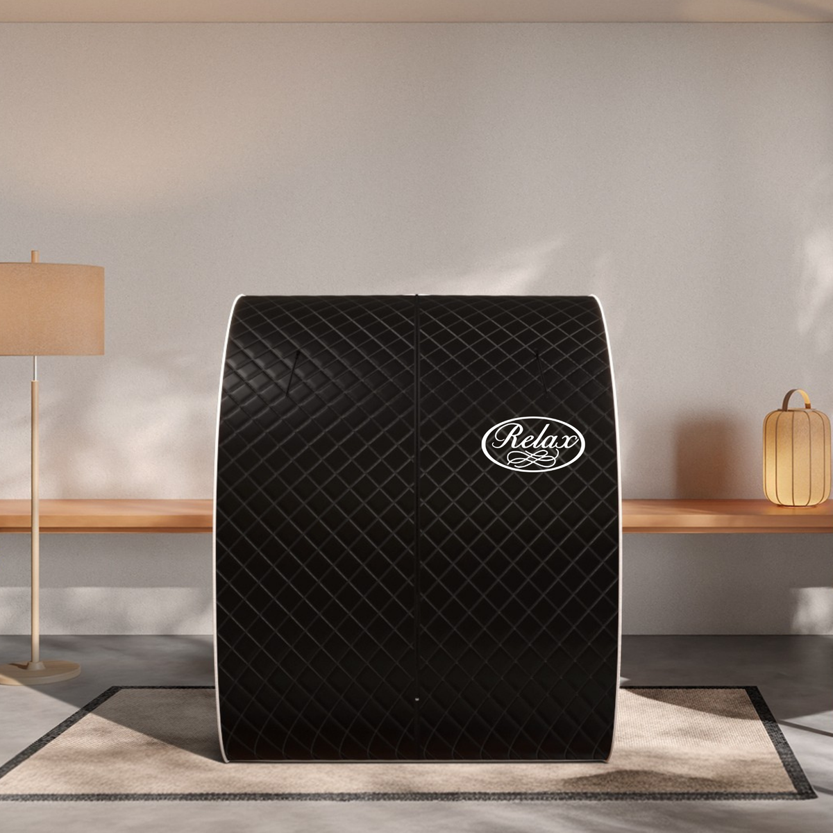 Black Pro Relax far infrared sauna with a compact, portable design for home wellness.