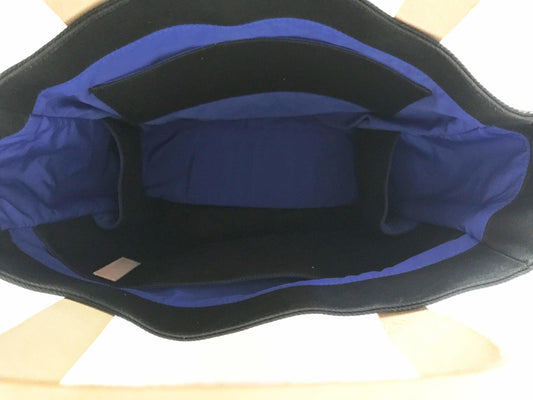 Inside view of a Waxed Canvas Tote Bag with Royal Blue Nylon Lining – Durable & Stylish on a white background