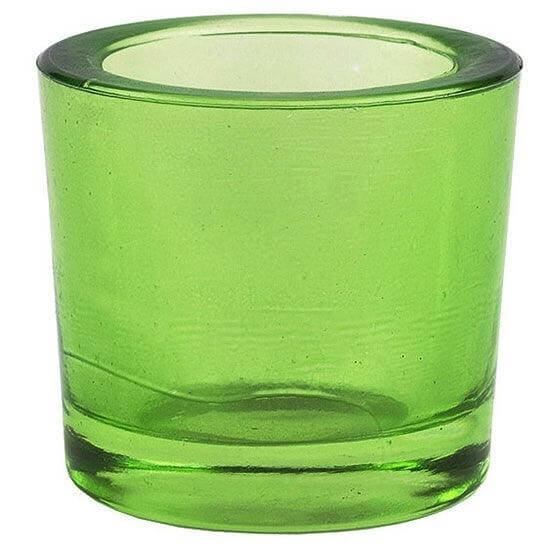 Lime glass candle holder on a white background