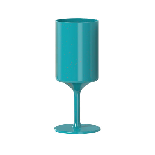 Turquoise eco stem bamboo wine glass on a white background. 14oz, compostable, plastic-free