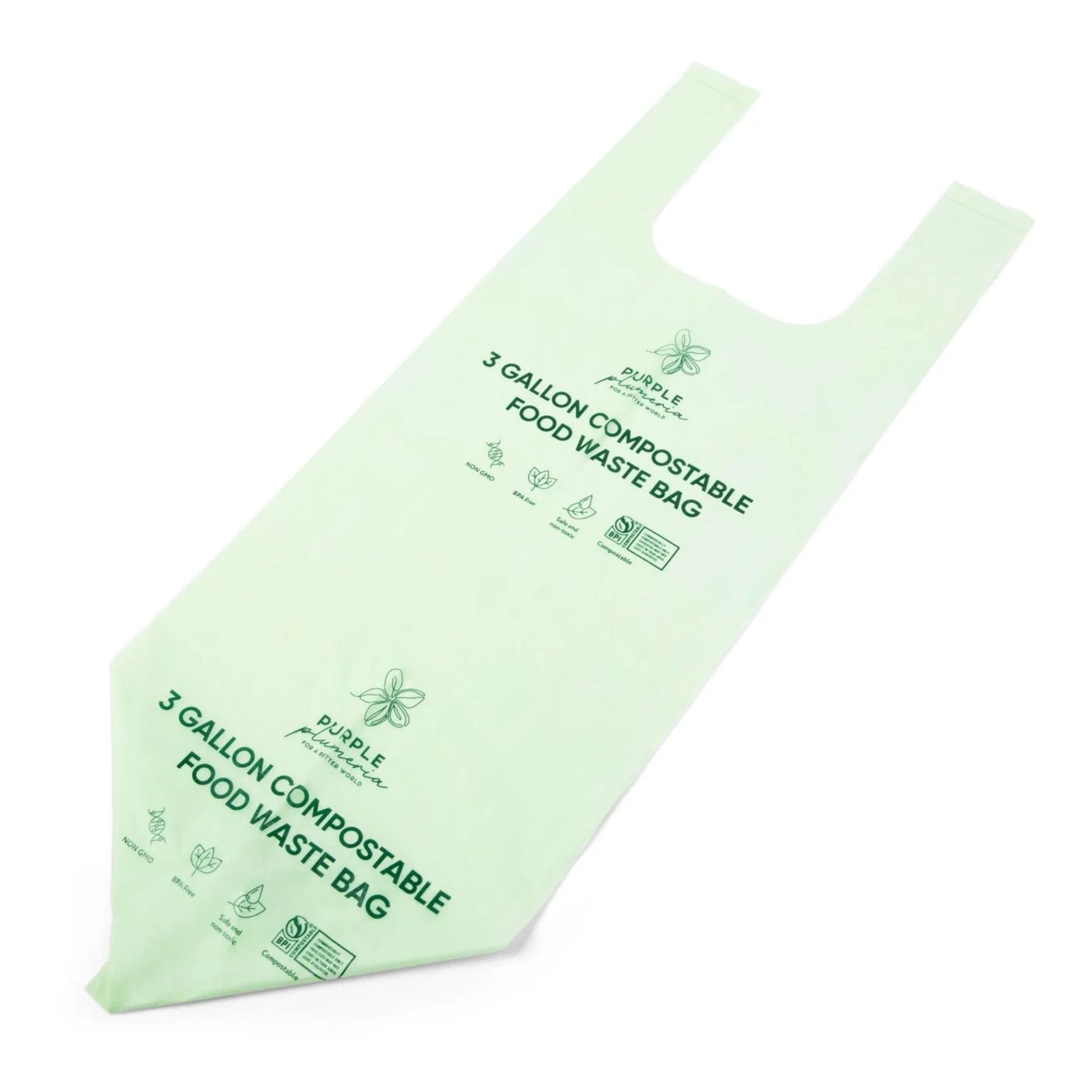 Green compostable food waste bag on a white background - 3 gallon