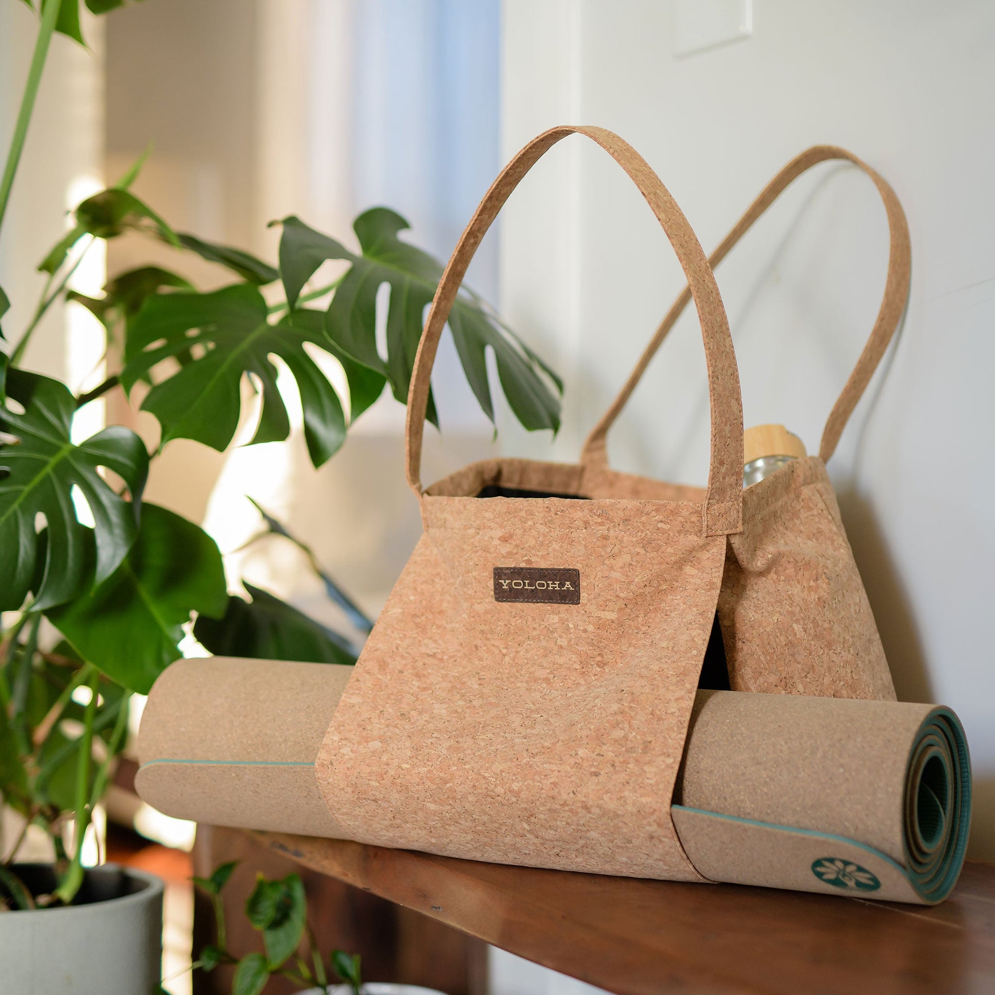 Cork Tote Bag with Yoga Mat Slit