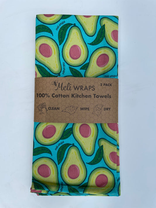 100% cotton kitchen towels in avocado print (2-pack)