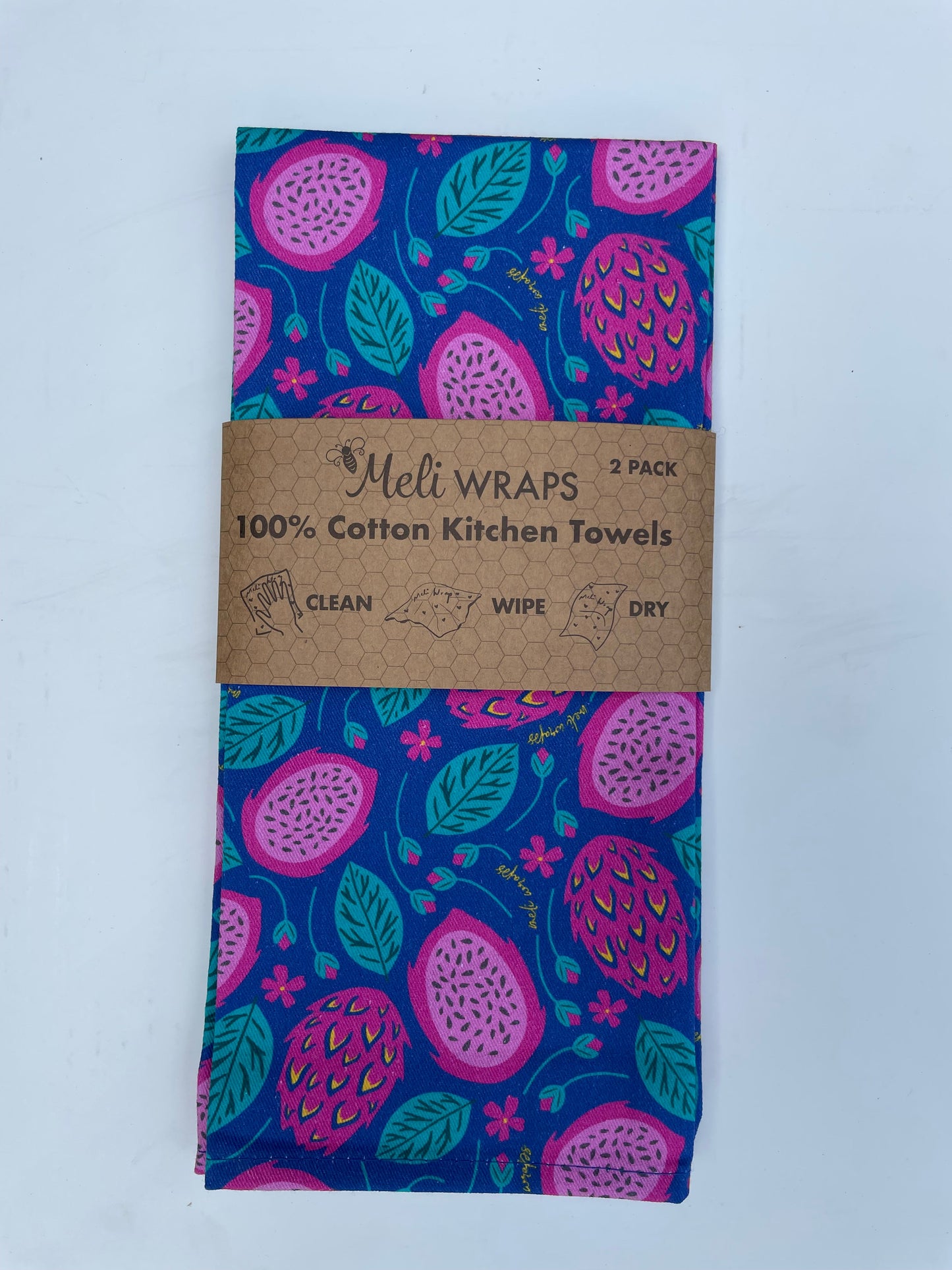 100% cotton kitchen towels in dragonfruit pattern