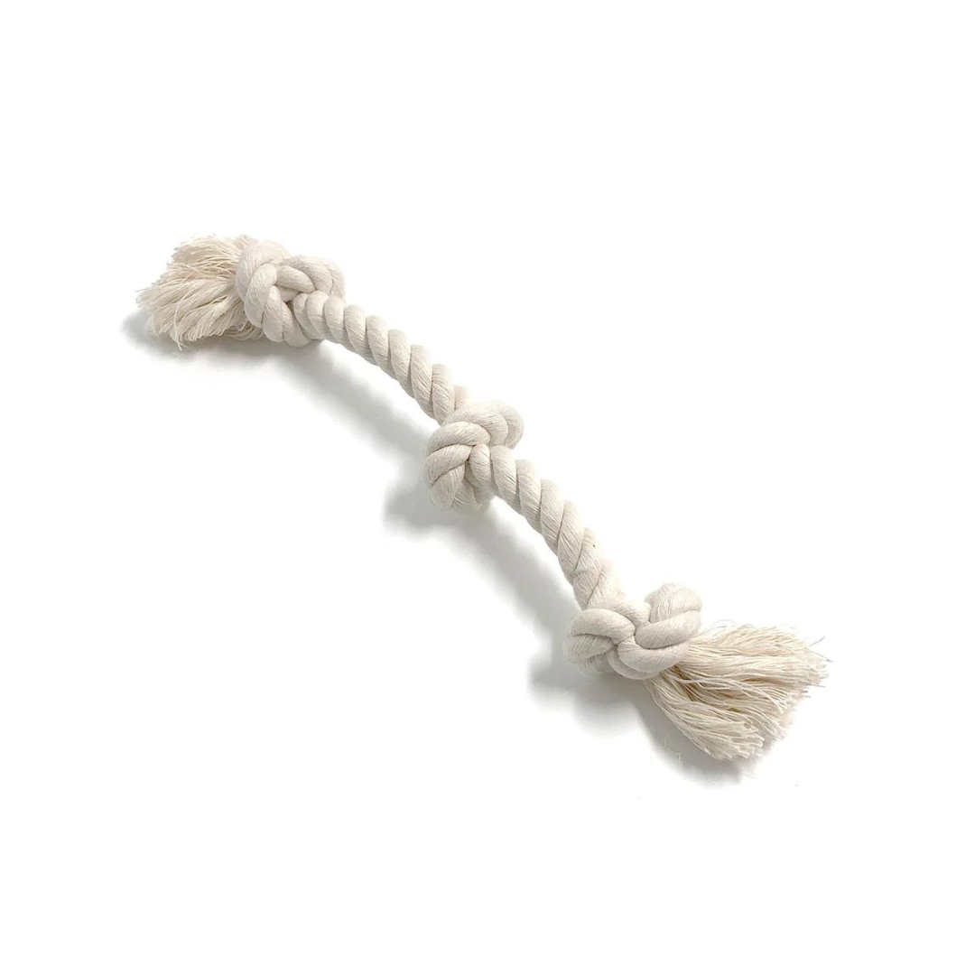 White organic cotton dog rope toy on a white background