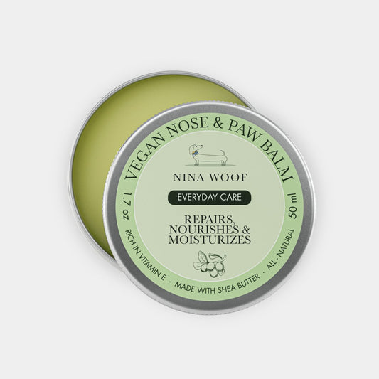 Nina Woof Vegan Nose & Paw Balm container on a white background