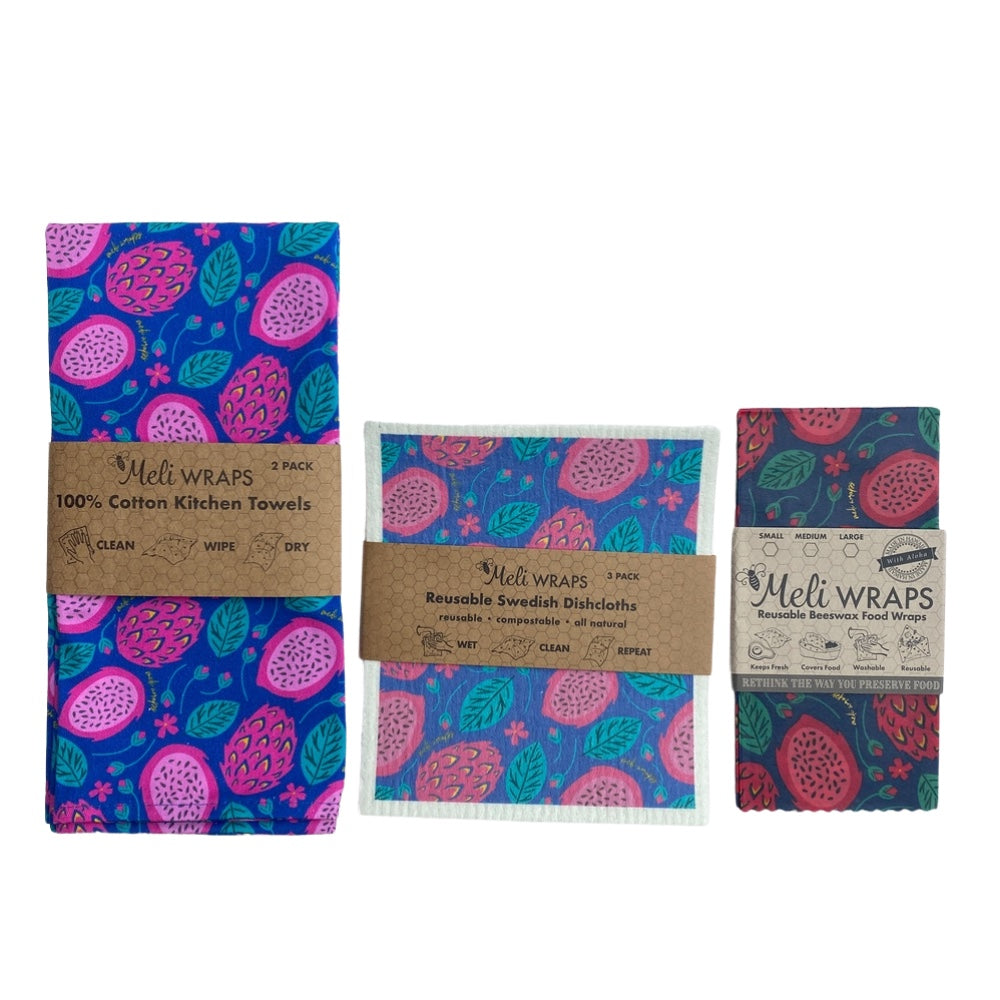 Kitchen towels (2), Reusable Swedish Dish Cloths (3), Beeswax Wraps (3)