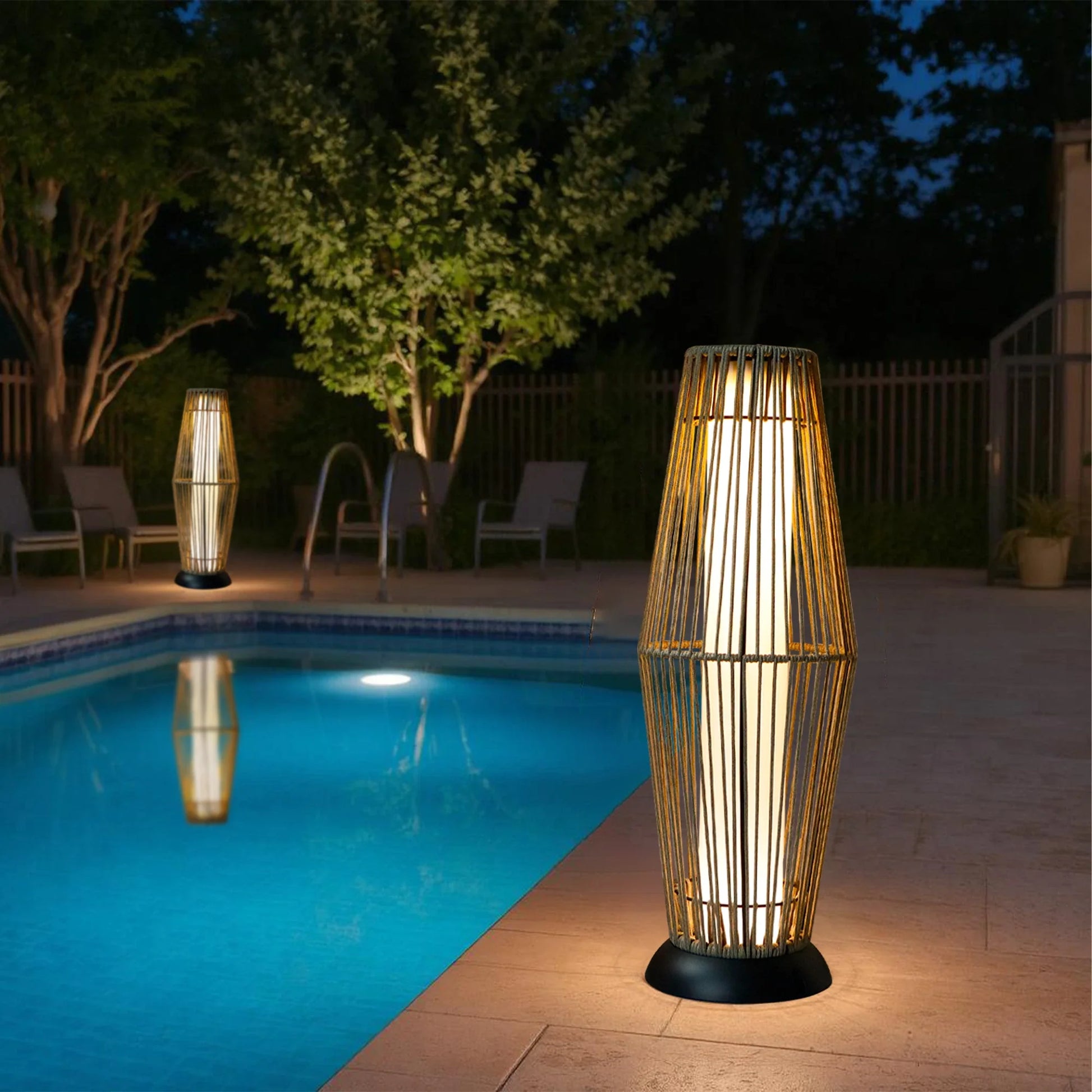 Gray Woven Solar Lamp – Patio and Poolside Lighting