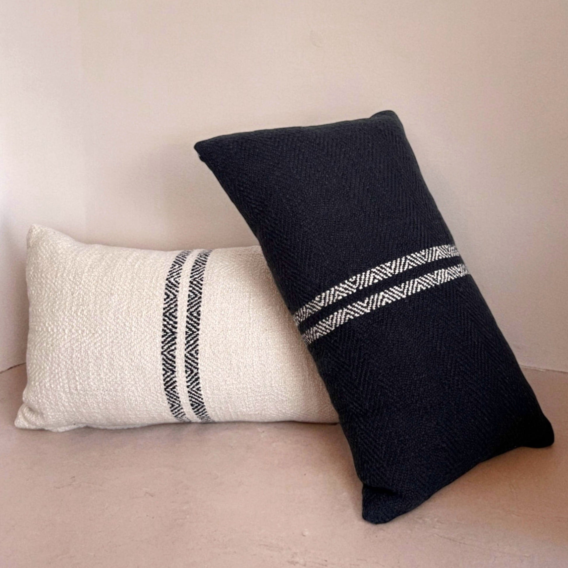 Hugh Lumbar Pillows in Cream and Black