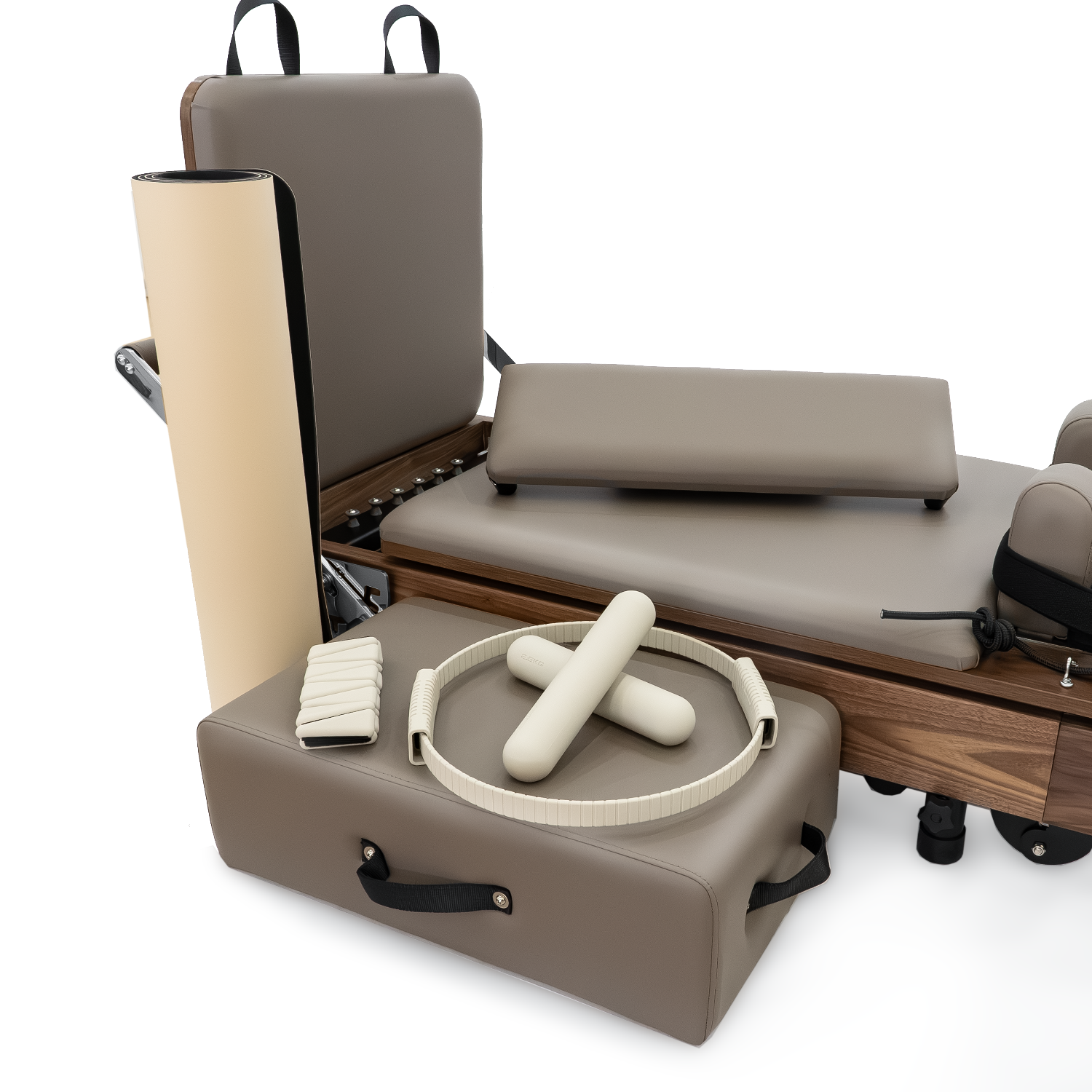 Janet La Force Plus foldable walnut Pilates reformer for home workouts