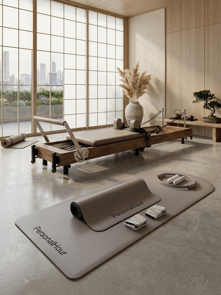 Janet La Force Plus foldable walnut Pilates reformer for home workouts