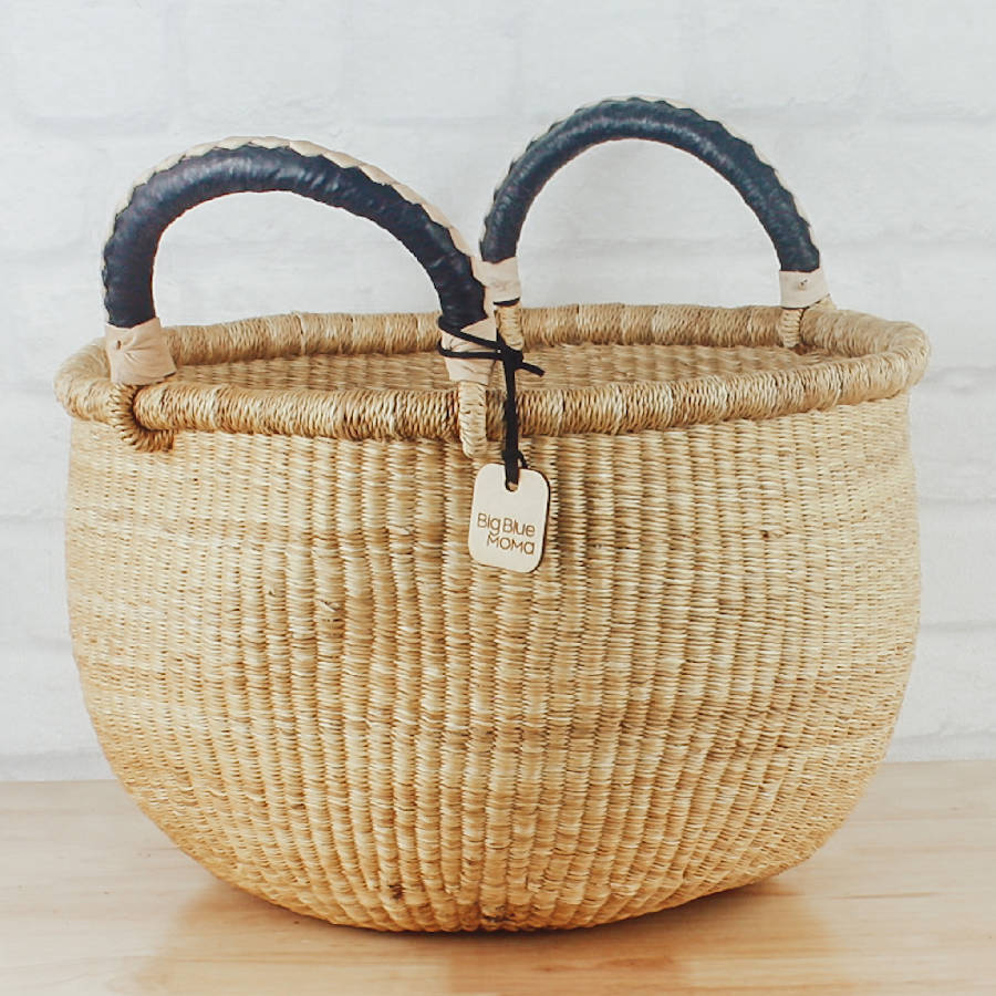 Large Round Two-Handled Bolga Basket - Natural Palette