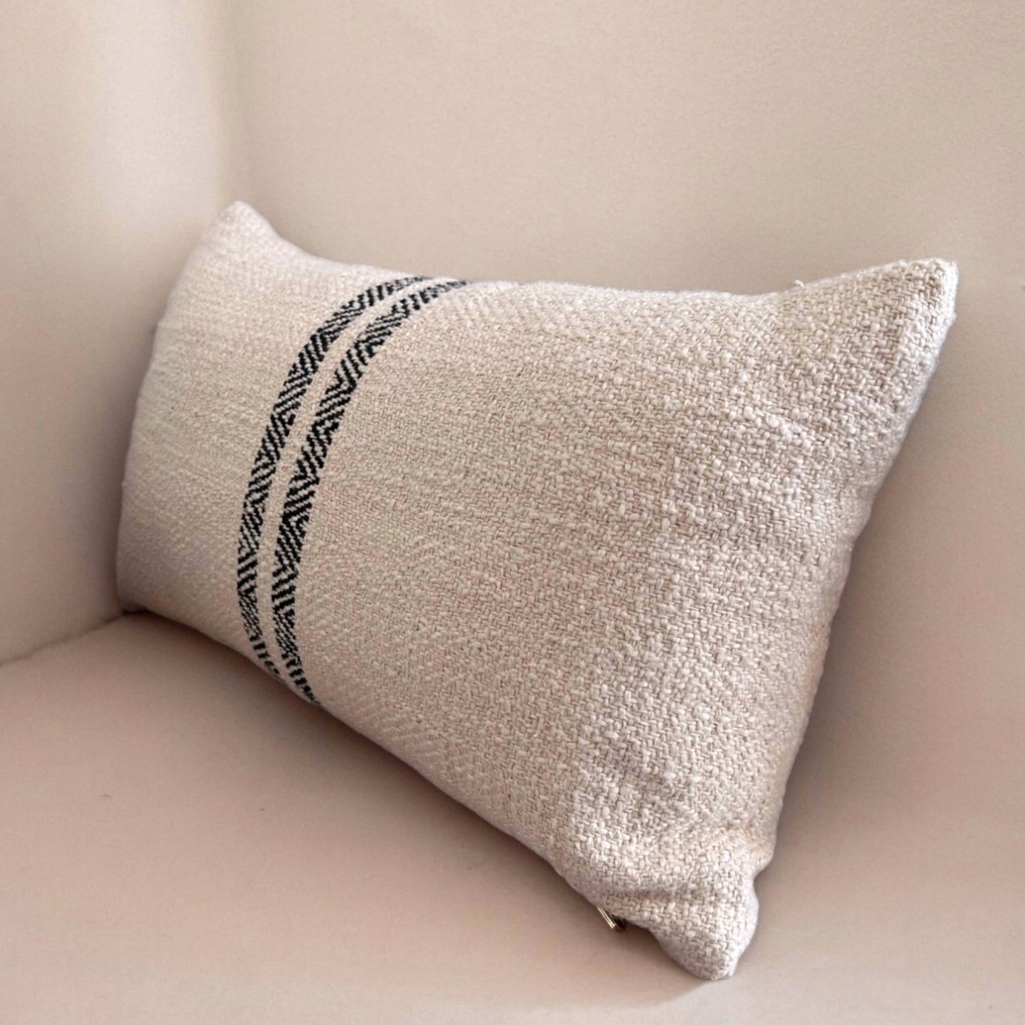 Hugh Lumbar Pillow in Cream with Chevron Pattern