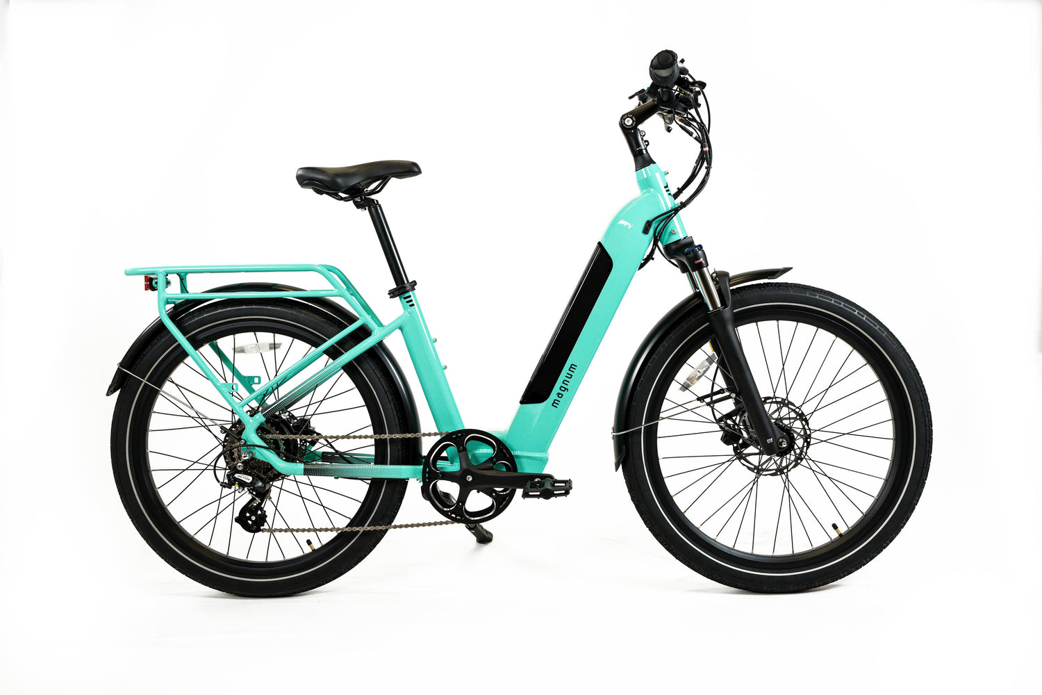 Turquoise Magnum Cosmo 2.0 T – 500W Step-Through Electric Bike with 15Ah Battery on a white background