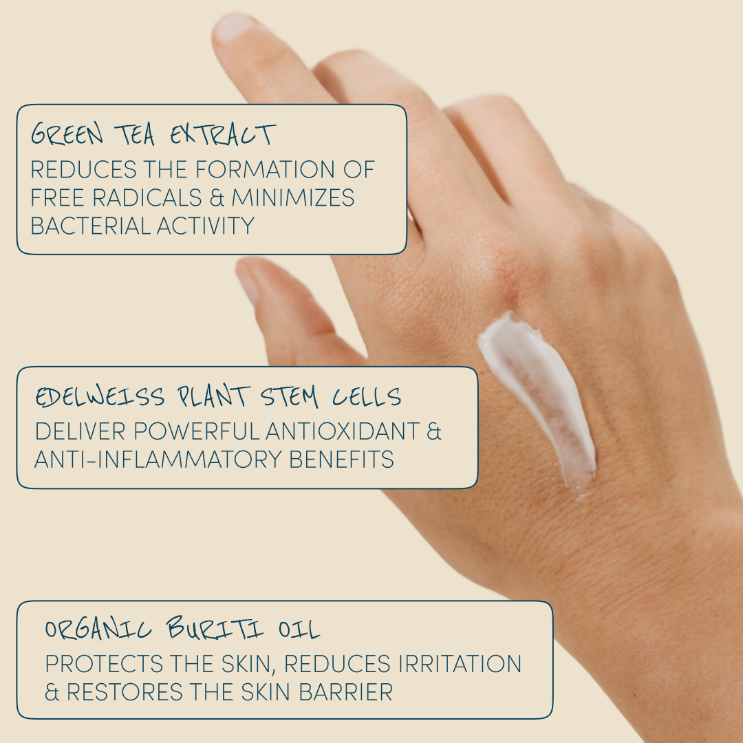 Active Calm Daily Facial Moisturizer by YUNI - Green Tea Extract, Edelweiss Plan Stem Cells, and Organic Buriti Oil