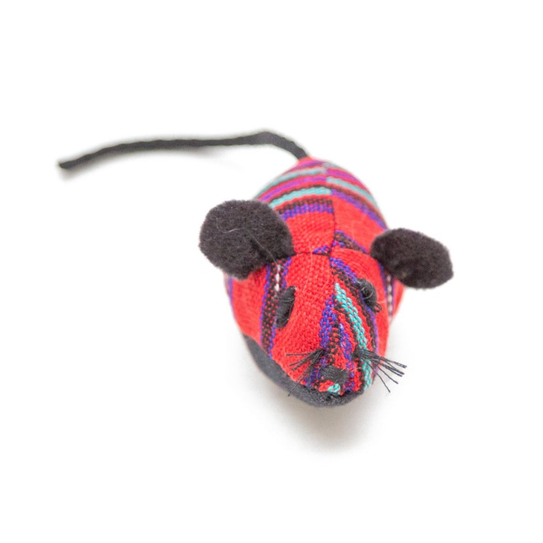 Organic Catnip Mouse in Guatemalan Patterned Cotton Fabric (Red)