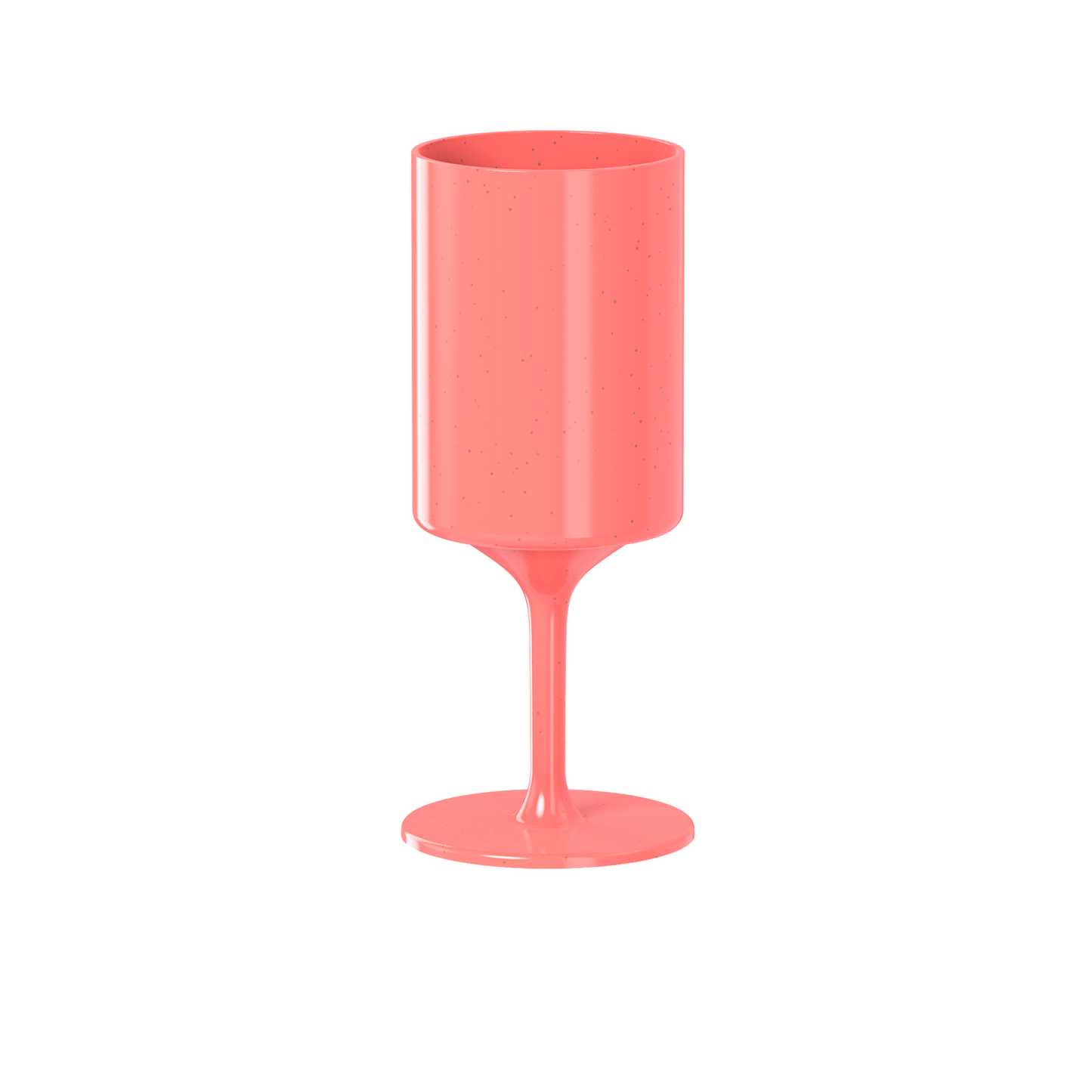 Coral-colored eco stem, compostable, plastic-free, bamboo wine glass on a white background. Great for BBQs, parties, holidays and more.