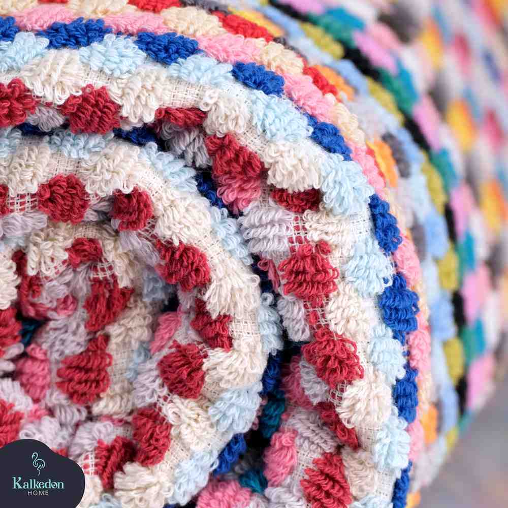 Close-up of a rainbow Premium Organic Turkish Jacquard Bath Towel – Oversized & Plush.