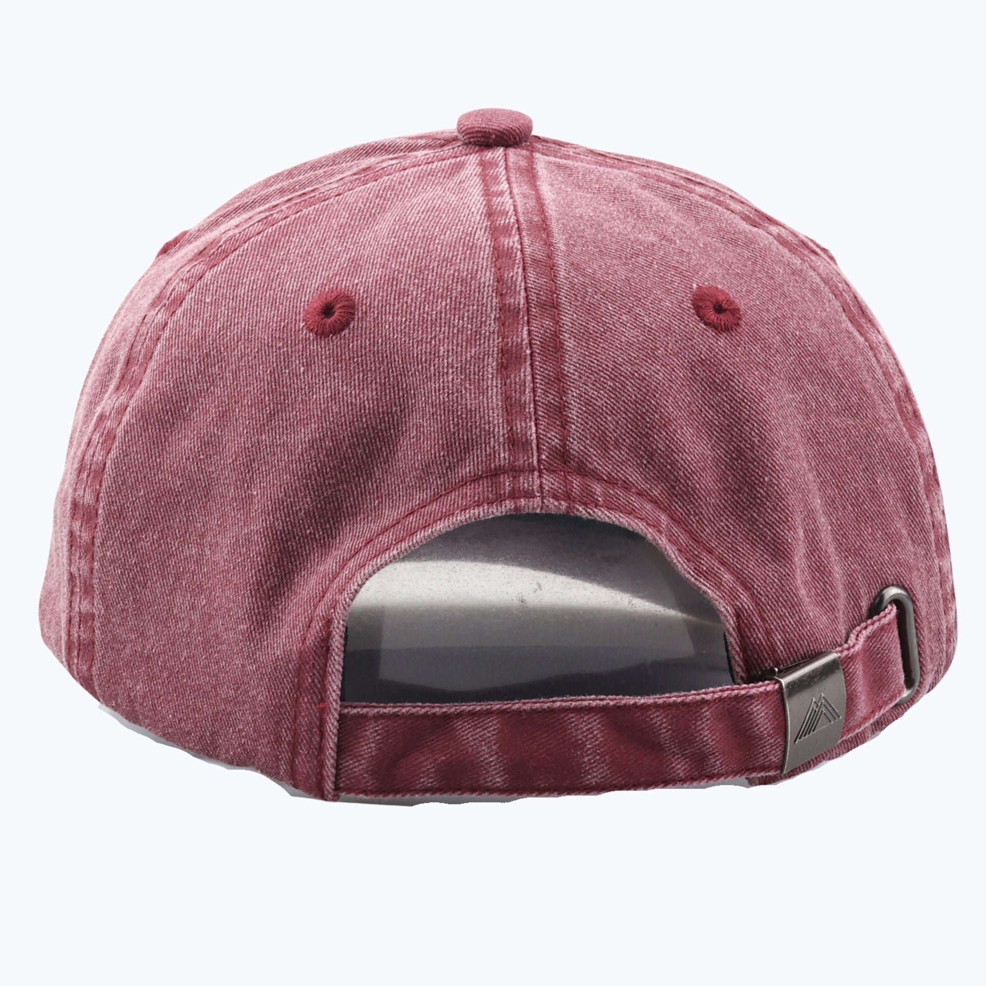 Rainier Watch Vintage Wash Dad Cap in Maroon backstrap shown on a white background
