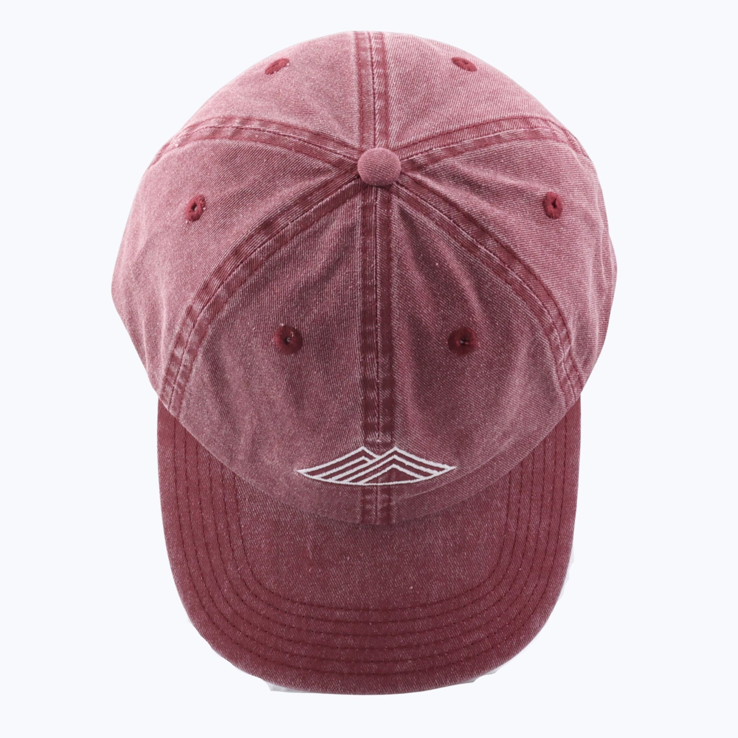 Rainier Watch Vintage Wash Dad Cap in Maroon with a white logo on a white background