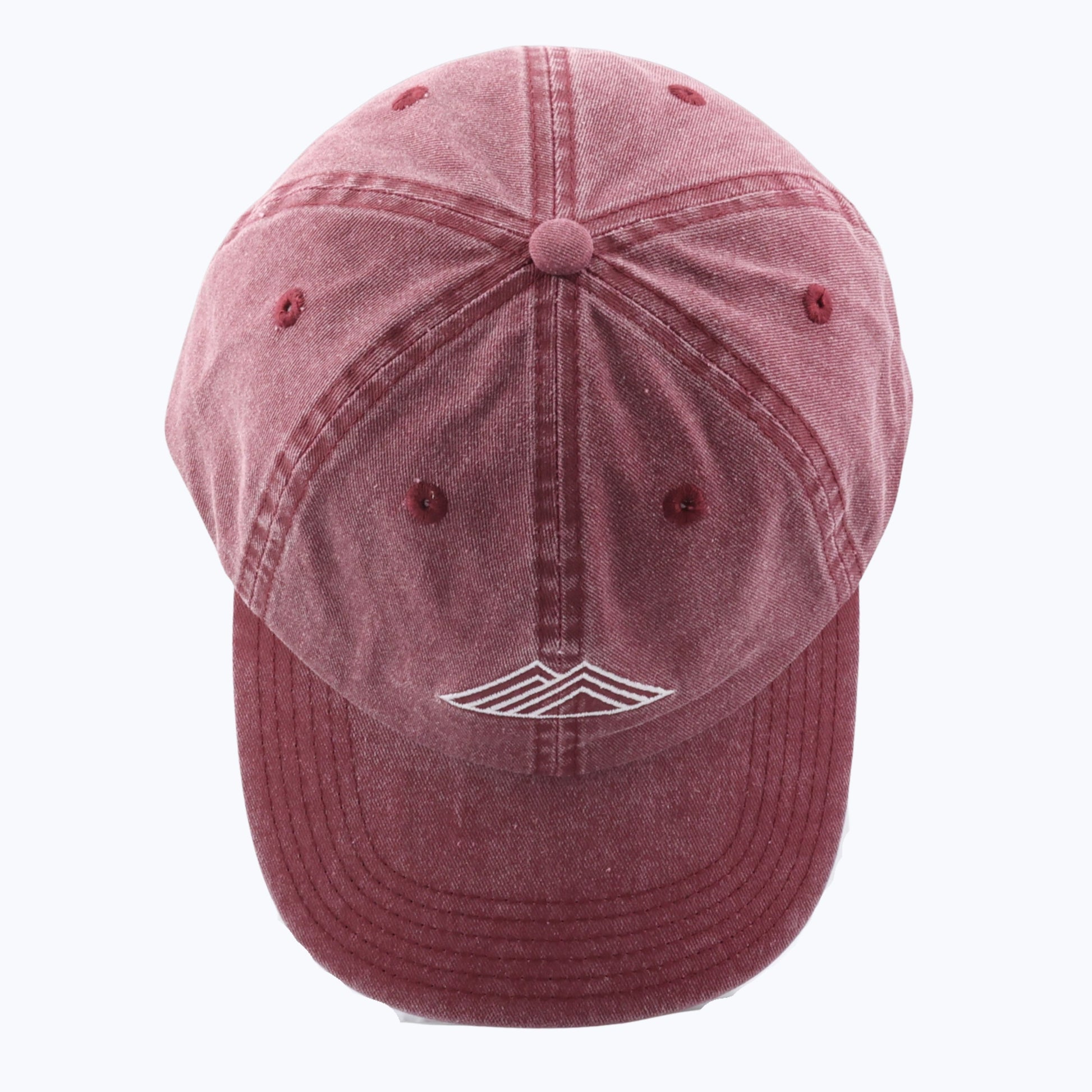 Rainier Watch Vintage Wash Dad Cap in Maroon with a white logo on a white background