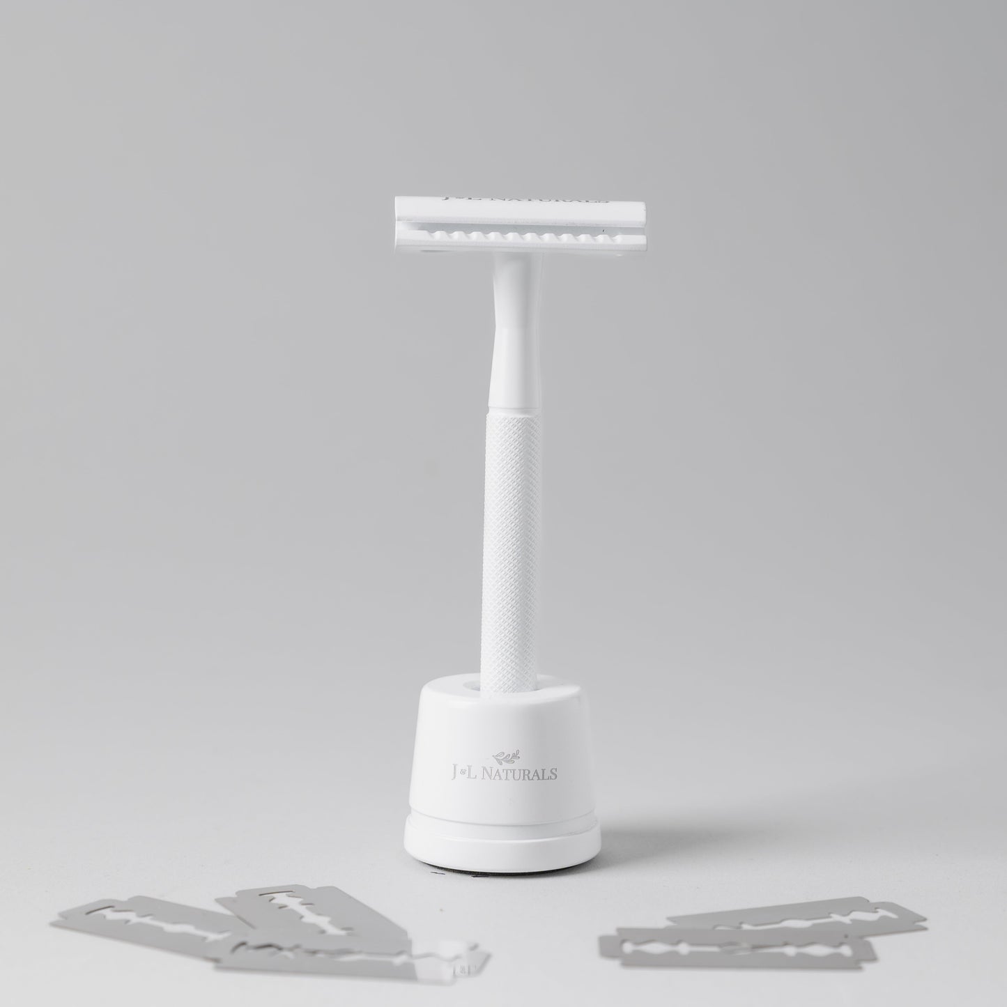 J&L Naturals Razor Set & Stand - White