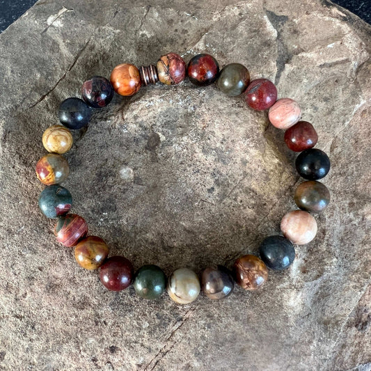 Red Creek Jasper Bracelet. This bracelet is made with high-quality Red Creek Jasper gemstones which bring grounding energy to the wearer. Zodiac Signs: Aries and Scorpio. Chakras: Root and Sacral. Handmade with authentic crystals & gemstones in Minneapolis