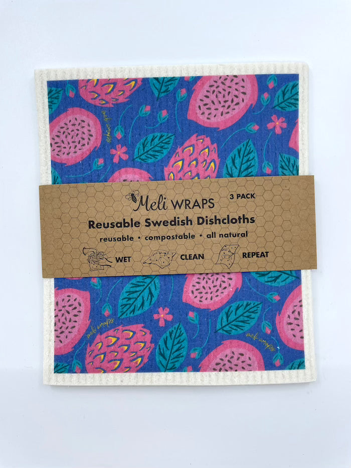 Reusable Swedish Dish Cloths (3-pack) Dragonfruit Pattern