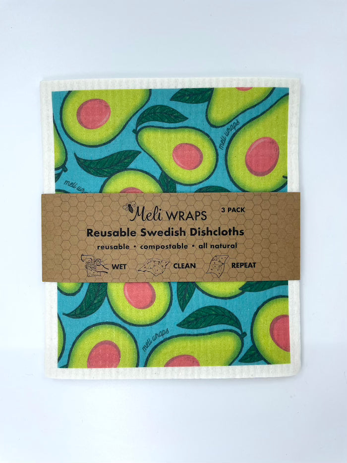 Reusable Swedish dish cloths with avocado design