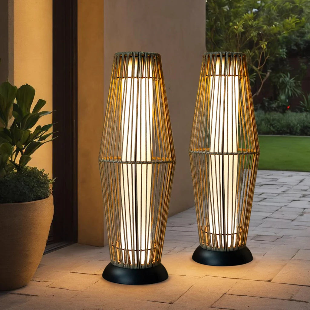 Solar Woven Outdoor Floor Lamp – Patio Ambient Lighting