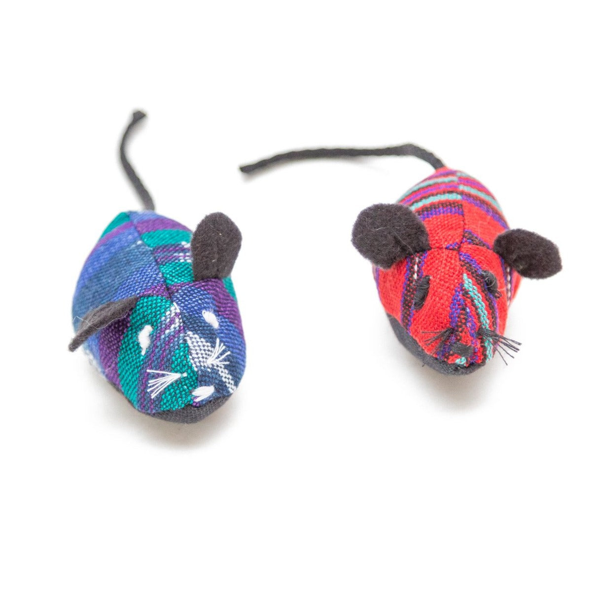 Organic Toy Mice for Cats in Guatemalan Patterned Cotton Fabric (2 mice)