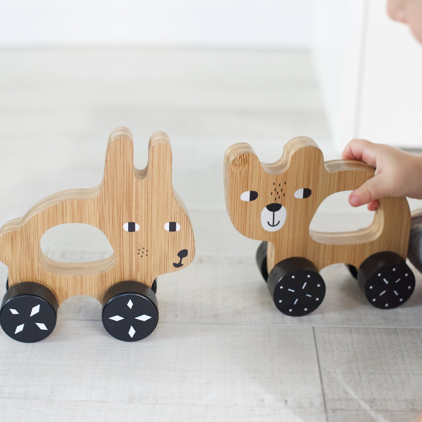 Wooden Bunny and Bear Push Toys